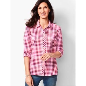 TALBOTS Classic Cotton Button Down Shirt Medium Pink Purple NEW Gingham Plaid